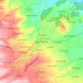 Karanggede topographic map, elevation, terrain