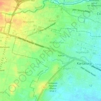 Kertonatan topographic map, elevation, terrain