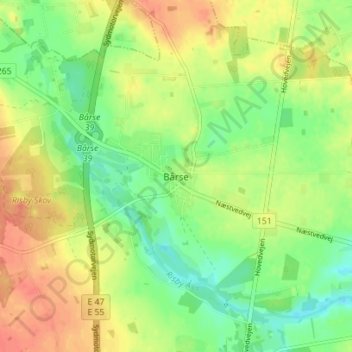 Bårse topographic map, elevation, terrain