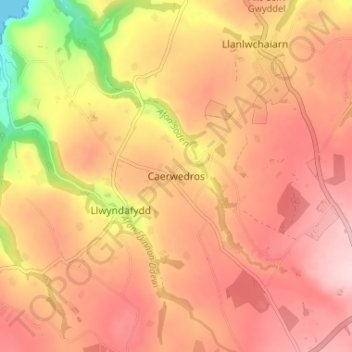 Caerwedros topographic map, elevation, terrain