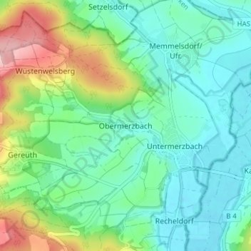 Obermerzbach topographic map, elevation, terrain