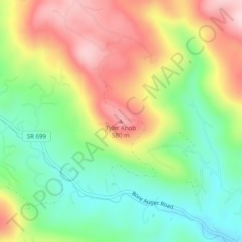Tyler Knob topographic map, elevation, terrain