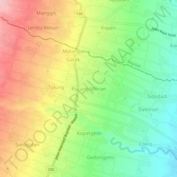 Pucang Miliran topographic map, elevation, terrain