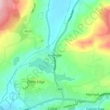 Foulridge topographic map, elevation, terrain