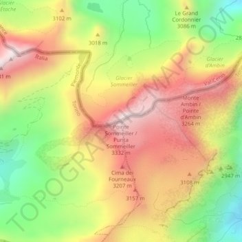 Pointe Sommeiller / Punta Sommeiller topographic map, elevation, terrain
