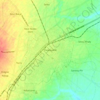 Tivaouane topographic map, elevation, terrain