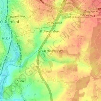 Great Hallingbury topographic map, elevation, terrain