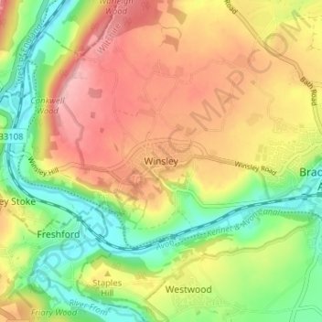 Winsley topographic map, elevation, terrain