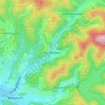 Eschenbach topographic map, elevation, terrain