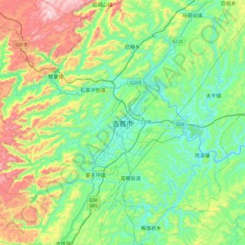 Jishou topographic map, elevation, terrain