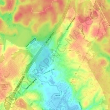 Aquia topographic map, elevation, terrain