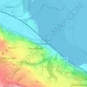 Ffynnongroyw topographic map, elevation, terrain