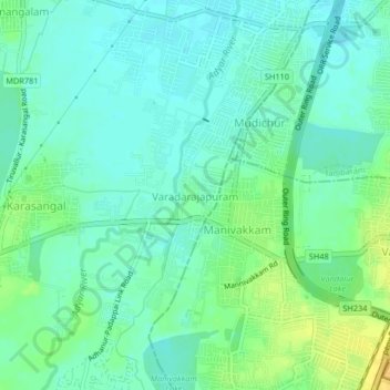 Varadarajapuram topographic map, elevation, terrain