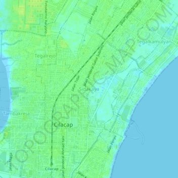 Sidakaya topographic map, elevation, terrain