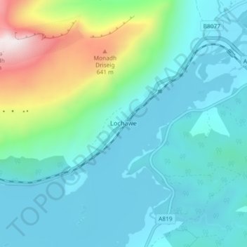 Lochawe topographic map, elevation, terrain