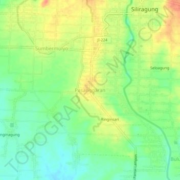 Pesanggaran topographic map, elevation, terrain