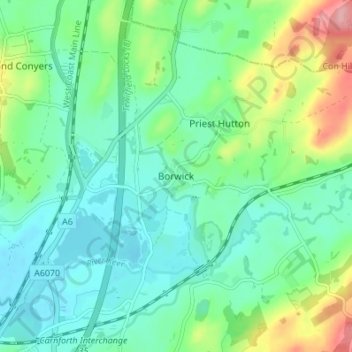 Borwick topographic map, elevation, terrain