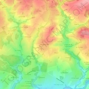 Montmeunier topographic map, elevation, terrain