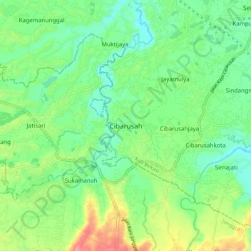 Cibarusah topographic map, elevation, terrain