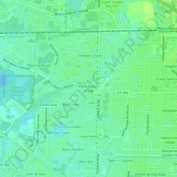 West Waters Village topographic map, elevation, terrain