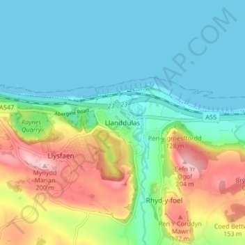 Llanddulas topographic map, elevation, terrain