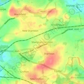 Sharlston Common topographic map, elevation, terrain