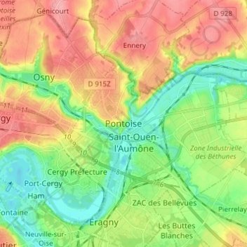 Pontoise topographic map, elevation, terrain