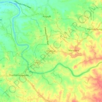 Chittur topographic map, elevation, terrain