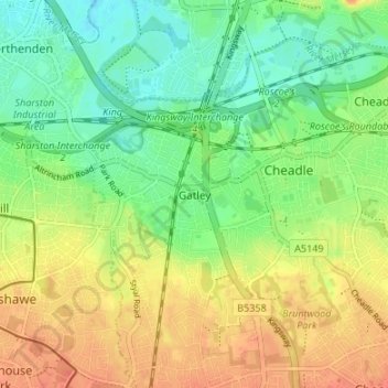 Gatley topographic map, elevation, terrain