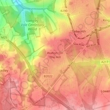 Walton On The Hill topographic map, elevation, terrain