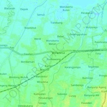 Wiradesa topographic map, elevation, terrain