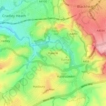 Hawne topographic map, elevation, terrain