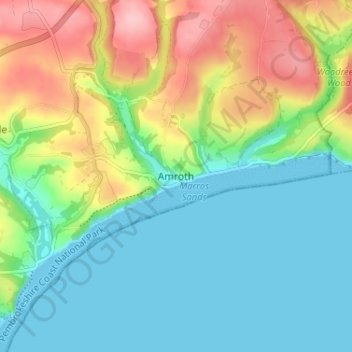 Amroth topographic map, elevation, terrain