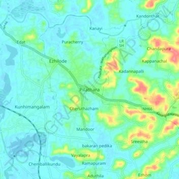 Pilathara topographic map, elevation, terrain