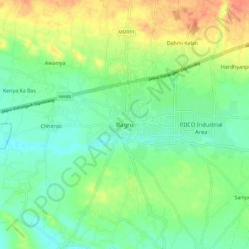 Bagru topographic map, elevation, terrain