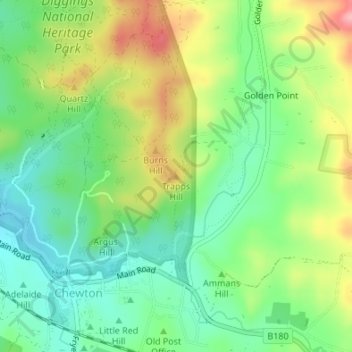 Chewton topographic map, elevation, terrain