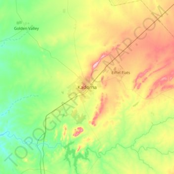 Kadoma topographic map, elevation, terrain