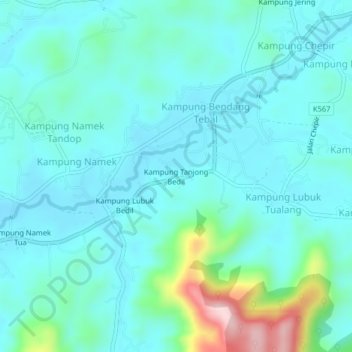 Kampung Tanjong Bedil topographic map, elevation, terrain