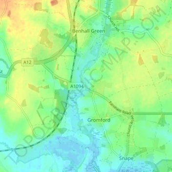 Snape Watering topographic map, elevation, terrain