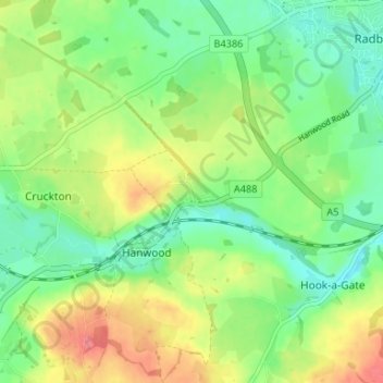 Hanwood Bank topographic map, elevation, terrain