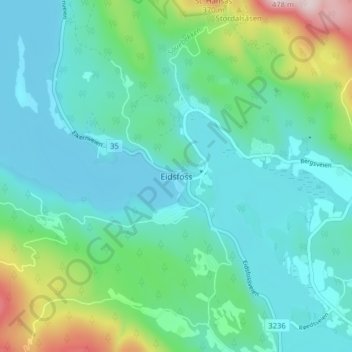 Eidsfoss topographic map, elevation, terrain