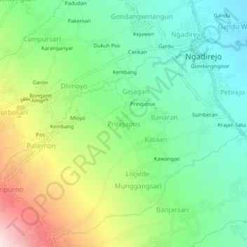 Pringapus topographic map, elevation, terrain