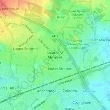 Stratton St Margaret topographic map, elevation, terrain