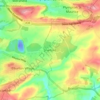 Sherford topographic map, elevation, terrain