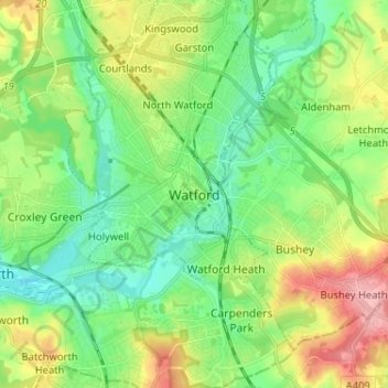 Watford topographic map, elevation, terrain