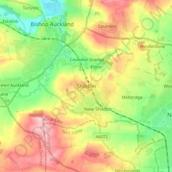 Shildon topographic map, elevation, terrain