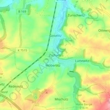 Zschaitz topographic map, elevation, terrain