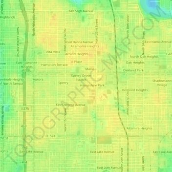 Tampa Gardens topographic map, elevation, terrain