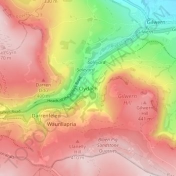 Clydach topographic map, elevation, terrain