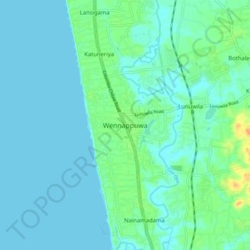 Wennappuwa topographic map, elevation, terrain